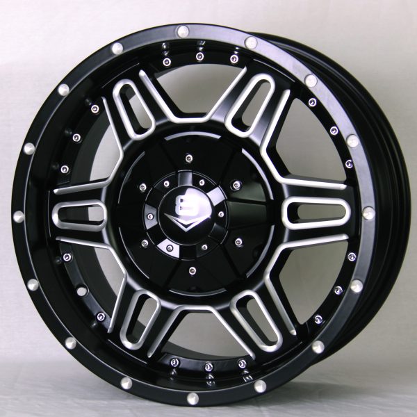 V8 V-11 20x9 Matt Black with Machined Rivets and Milling